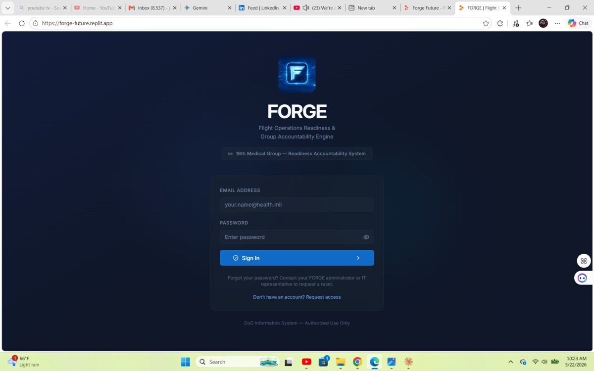 FORGE: Personnel Accountability Engine login screen
